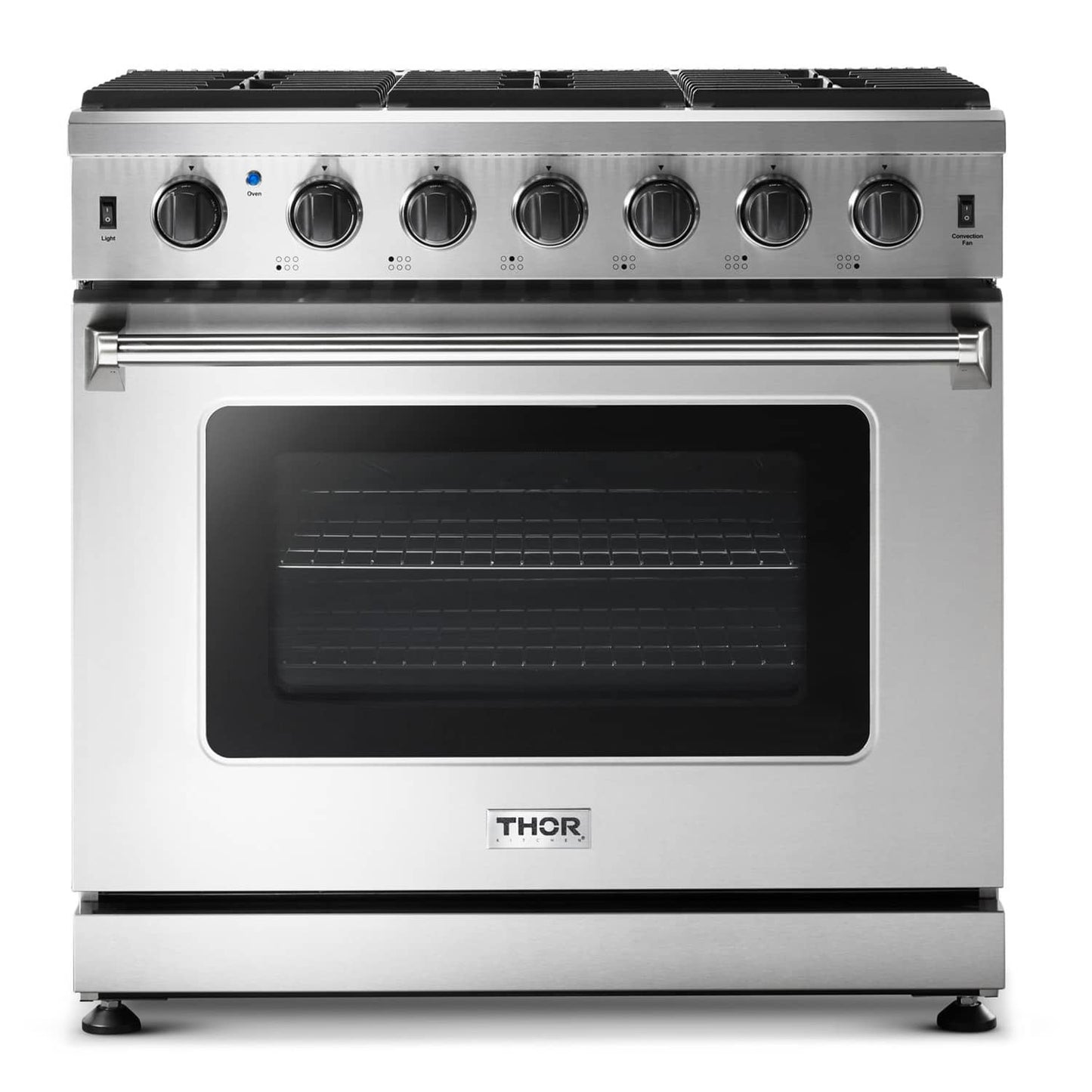 Thor Kitchen 2-Piece Appliance Package - 36-Inch Propane Gas Range  & Premium Wall Mount Hood in Stainless Steel - AP2-LRG36B-LP