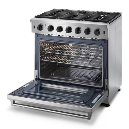 Thor Kitchen 2-Piece Appliance Package - 36-Inch Propane Gas Range  & Premium Wall Mount Hood in Stainless Steel - AP2-LRG36B-LP