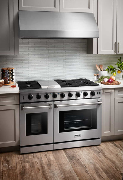 Thor Kitchen 2-Piece Appliance Package - 48-Inch Propane Gas Range  & Under Cabinet 11-Inch Tall Hood in Stainless Steel - AP2-LRG48-LP