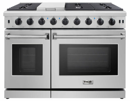 Thor Kitchen 2-Piece Appliance Package - 48-Inch Propane Gas Range  & Under Cabinet 11-Inch Tall Hood in Stainless Steel - AP2-LRG48-LP