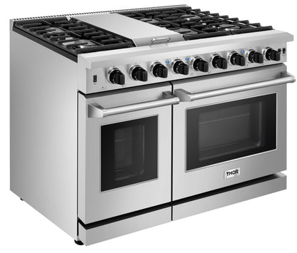 Thor Kitchen 2-Piece Appliance Package - 48-Inch Propane Gas Range  & Under Cabinet 11-Inch Tall Hood in Stainless Steel - AP2-LRG48-LP