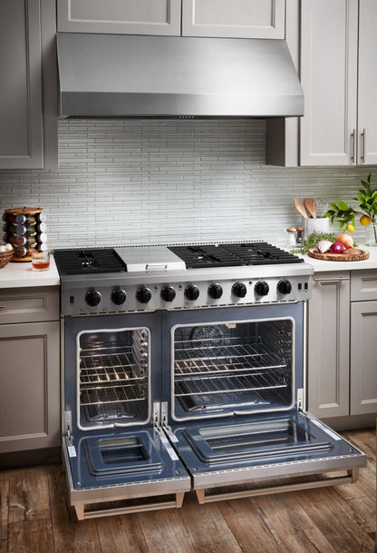 Thor Kitchen 2-Piece Appliance Package - 48-Inch Propane Gas Range  & Under Cabinet 11-Inch Tall Hood in Stainless Steel - AP2-LRG48-LP