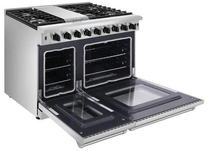 Thor Kitchen 2-Piece Appliance Package - 48-Inch Propane Gas Range  & Pro Wall Mount Hood in Stainless Steel