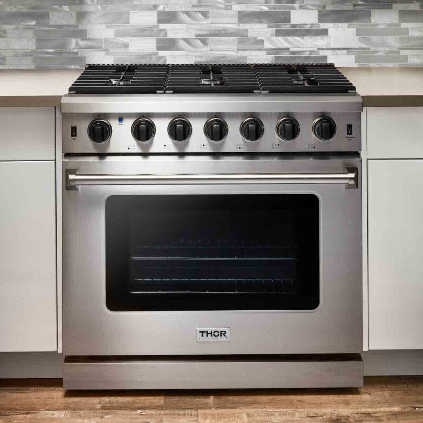 Thor Kitchen 3-Piece Appliance Package - 36-Inch Propane Gas Range, Dishwasher & Refrigerator in Stainless Steel - APR3-LRG36-LP