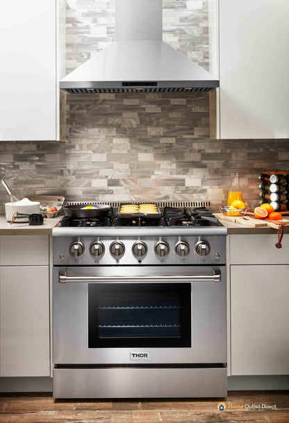Thor Kitchen 36-Inch 5.2 Cu. Ft. Oven Dual Fuel Range with Propane Gas Cooktop in Stainless Steel  - HRD3606ULP