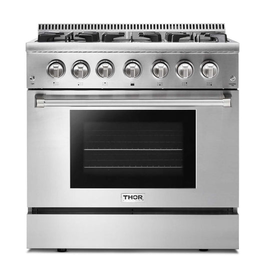 Thor Kitchen 36-Inch 5.2 Cu. Ft. Oven Dual Fuel Range with Propane Gas Cooktop in Stainless Steel  - HRD3606ULP