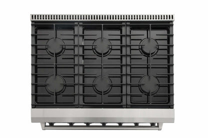 Thor Kitchen 4-Piece Appliance Package - 36-Inch Propane Gas Range, French Door Refrigerator, Dishwasher, and Microwave Drawer in Stainless Steel - APR4-LRG36-LP-MW