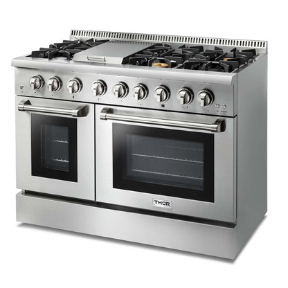 Thor Kitchen 48-Inch Dual Fuel Range with Propane Gas Cooktop and 6.7 cu. ft. Electric Oven in Stainless Steel  - HRD4803ULP