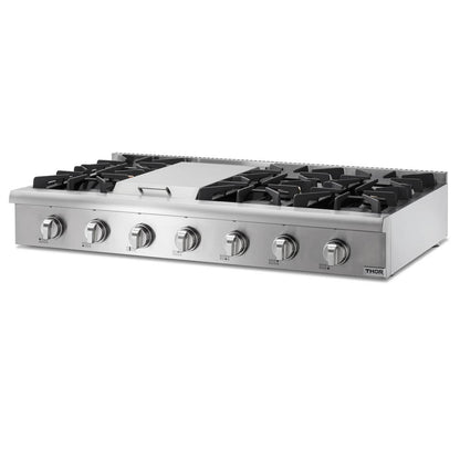 Thor Kitchen 48-Inch Propane Gas Cooktop in Stainless Steel with 6 Burners Including Power Burners and Griddle  - HRT4806ULP