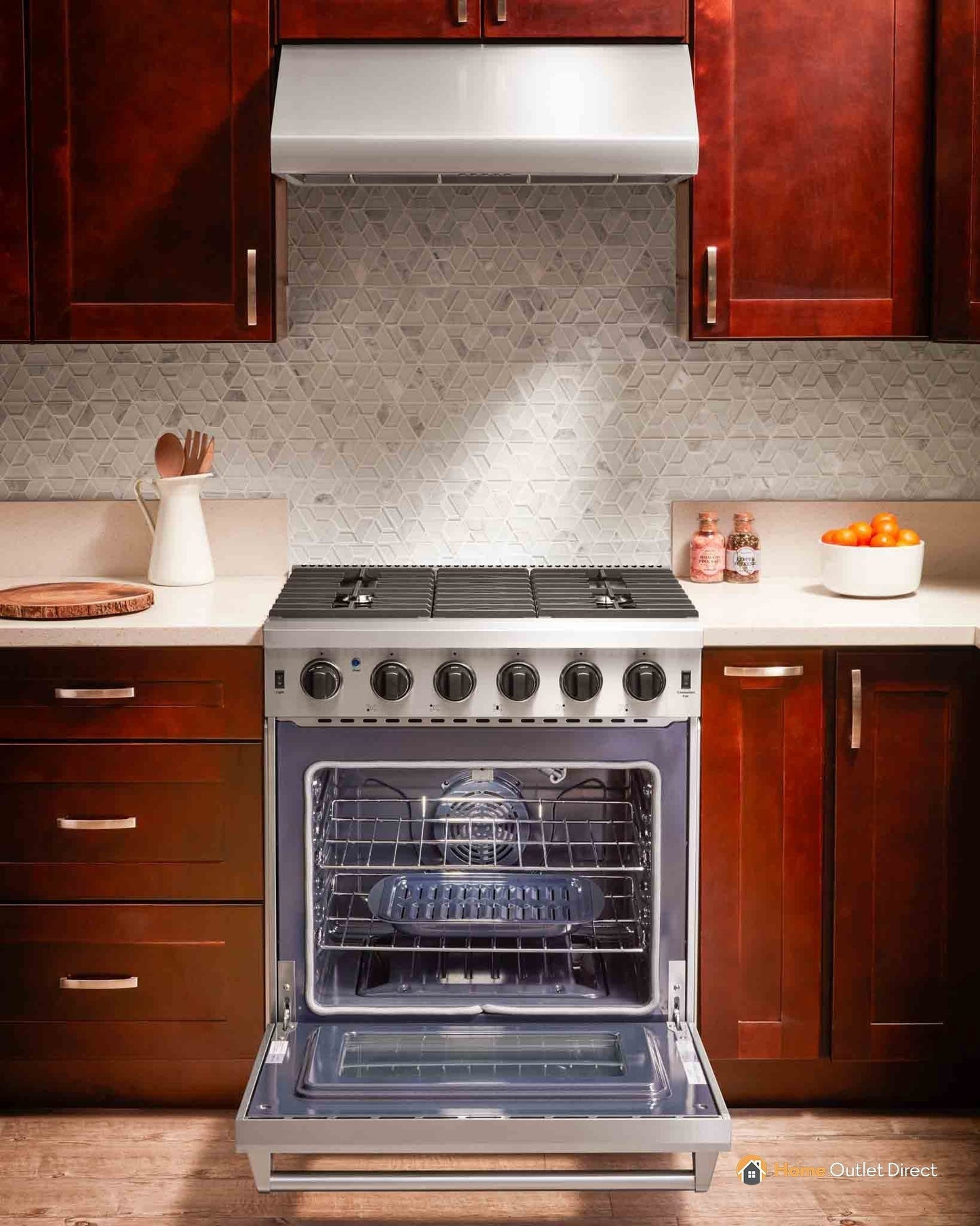 Thor Kitchen 5-Piece Appliance Package - 30-Inch Propane Gas Range, French Door Refrigerator, Wall Mount Hood, Dishwasher, and Microwave Drawer in Stainless Steel - APR5-LRG30B-LP