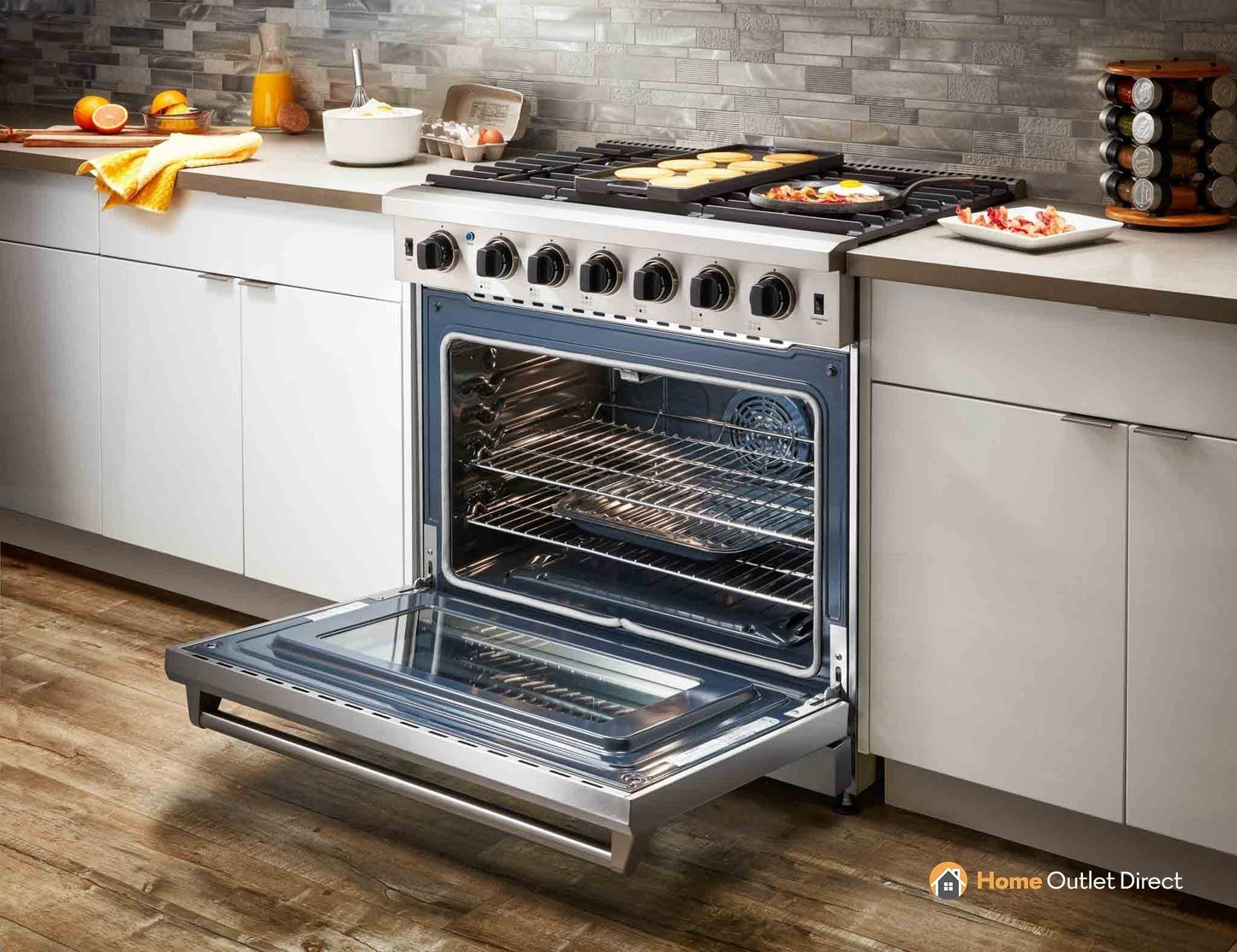 Thor Kitchen 5-Piece Appliance Package - 36-Inch Propane Gas Range, Refrigerator with Water Dispenser, Wall Mount Hood, Dishwasher, & Microwave Drawer in Stainless Steel - APW5-LRG36B-LP