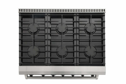 Thor Kitchen 5-Piece Appliance Package - 36-Inch Propane Gas Range, Refrigerator with Water Dispenser, Wall Mount Hood, Dishwasher, & Microwave Drawer in Stainless Steel - APW5-LRG36B-LP