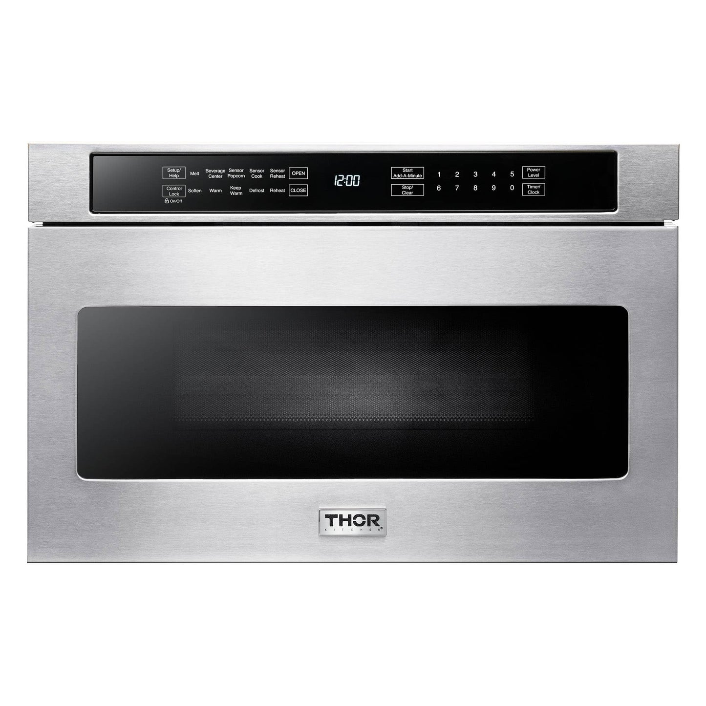 Thor Kitchen 5-Piece Appliance Package - 48-Inch Propane Gas Range, Refrigerator with Water Dispenser, Pro Wall Mount Hood, Dishwasher, & Microwave Drawer in Stainless Steel