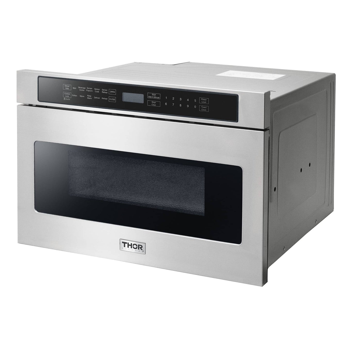 Thor Kitchen 5-Piece Appliance Package - 48-Inch Propane Gas Range, Refrigerator with Water Dispenser, Pro Wall Mount Hood, Dishwasher, & Microwave Drawer in Stainless Steel