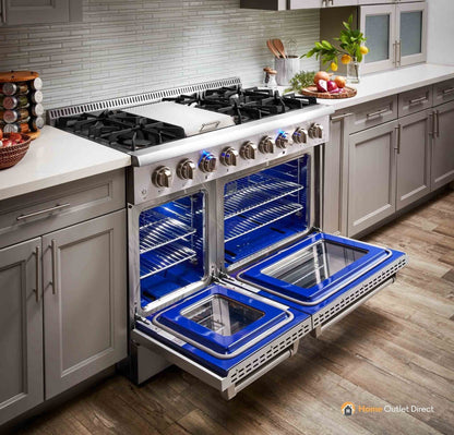 Thor Kitchen 6-Piece Pro Appliance Package - 48-Inch Dual Fuel Range with Propane Gas Cooktop , Refrigerator with Water Dispenser, Dishwasher, Pro Wall Mount Hood, Microwave Drawer, & Wine Cooler in Stainless Steel - APW6-HRD48C-LP