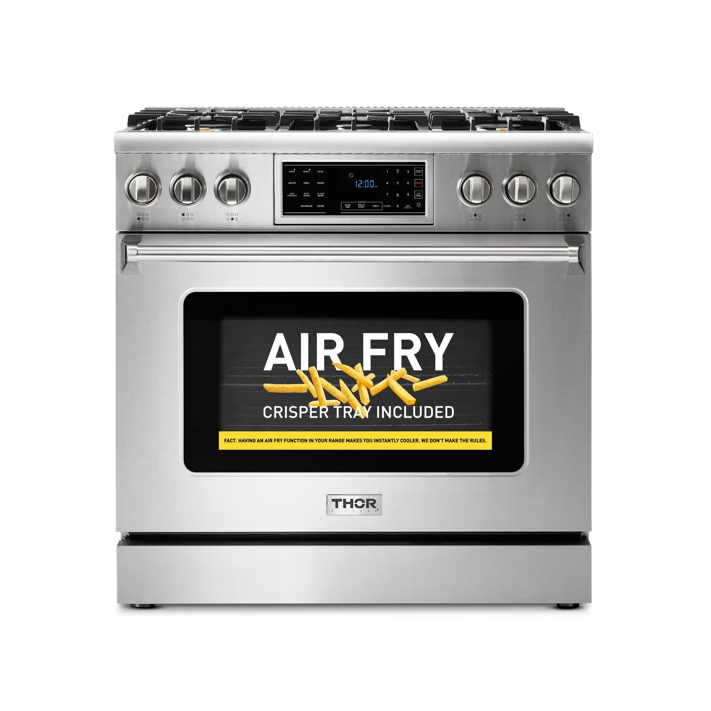 Thor Kitchen 36-Inch Propane Gas Range with 6.0 Cu. Ft. Self-Cleaning Oven, Air Fryer, Tilt Panel in Stainless Steel  - TRG3601LP