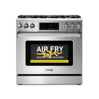 Thor Kitchen 36-Inch Propane Gas Range with 6.0 Cu. Ft. Self-Cleaning Oven, Air Fryer, Tilt Panel in Stainless Steel  - TRG3601LP