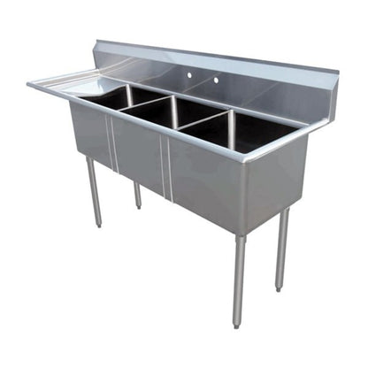 Omcan Three Tub Sink 10X14X10  with Center Drain and Left Drain Board - 43755