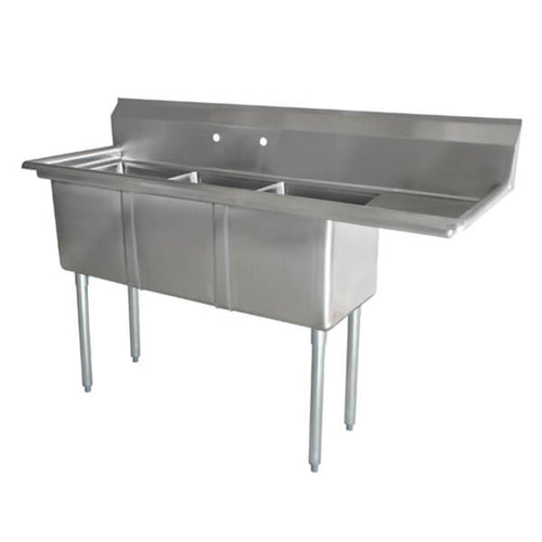 Omcan Three Tub Sink 10X14X10  with Center Drain and Right Drain Board - 43757