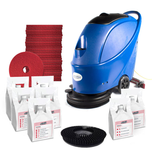 17" Electric Auto Scrubber Floor Cleaning Package w/ Brush, Pads, Degreaser & Defoamer - ASP-PACKAGE4