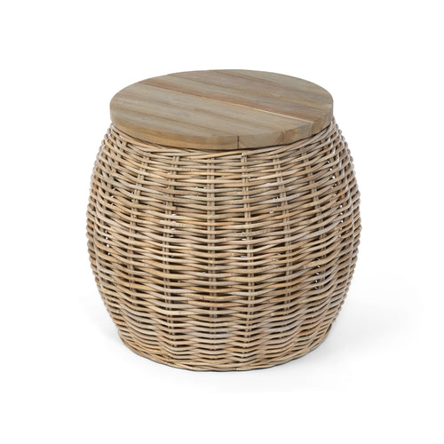 Park Hill Collection Rattan Side Table with Removable Teak Top - EFT16008