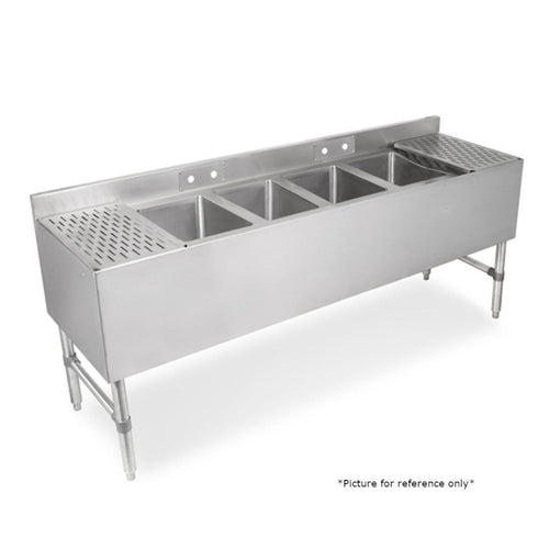 John Boos UBS4-1896-2D24 Slim Line 4-Compartment Underbar Sink, 24" Drainboards - JBUBS418962D24