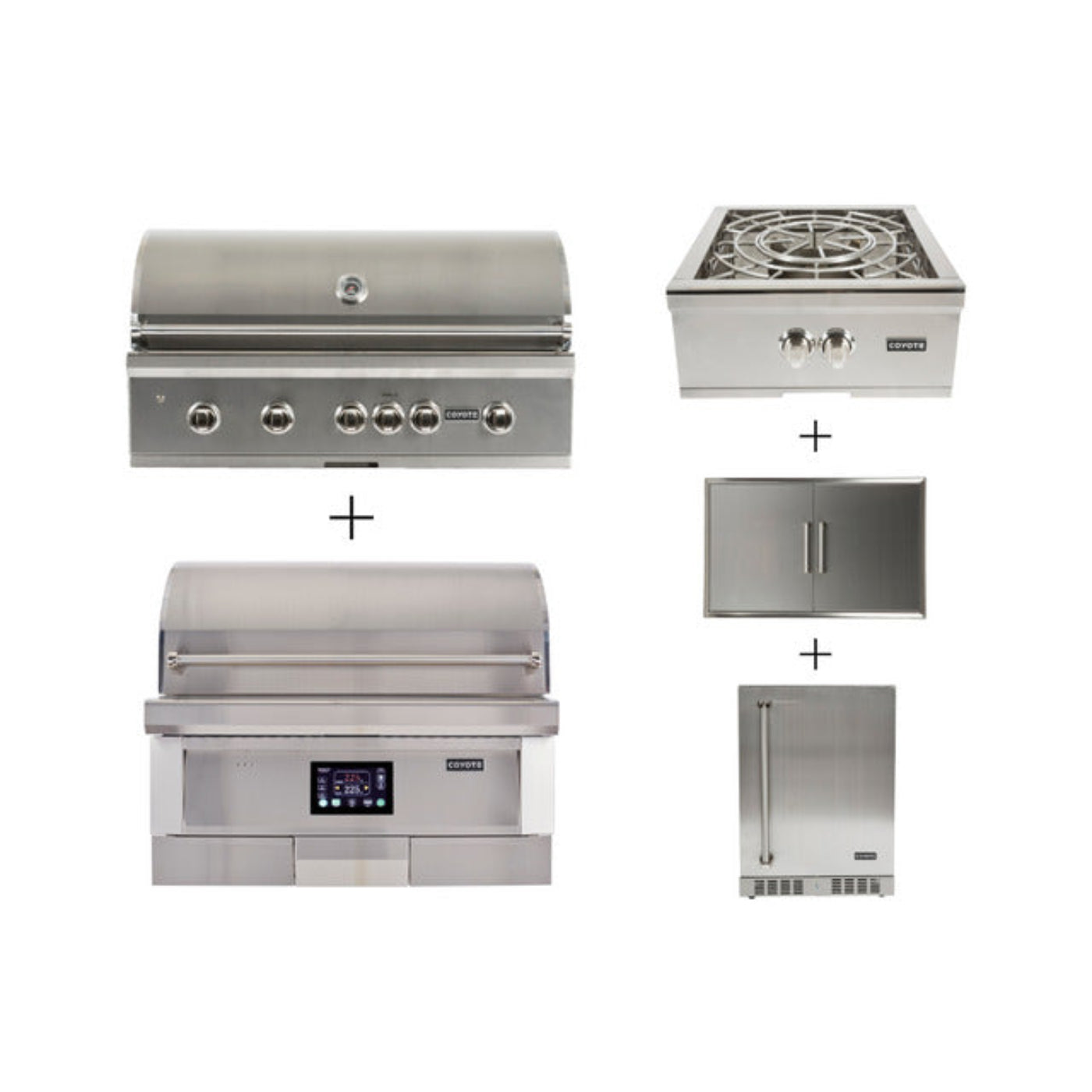 COYOTE S-SERIES 42" ULTIMATE GRILL PACKAGE - INCLUDES GRILL, 36" PELLET GRILL, 39" DOUBLE ACCESS DOOR, POWER BURNER, & 24" OUTDOOR REFRIGERATOR - C2SL42