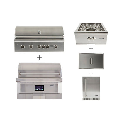 COYOTE S-SERIES 42" ULTIMATE GRILL PACKAGE - INCLUDES GRILL, 36" PELLET GRILL, 39" DOUBLE ACCESS DOOR, POWER BURNER, & 24" OUTDOOR REFRIGERATOR - C2SL42