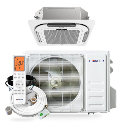 Pioneer Quantum Ultra 12,000 BTU 21 SEER2 230V 8-Way Ceiling Cassette Ductless Mini-Split Air Conditioner Inverter Heat Pump Full Set - CYT012GLSI24RL-10S