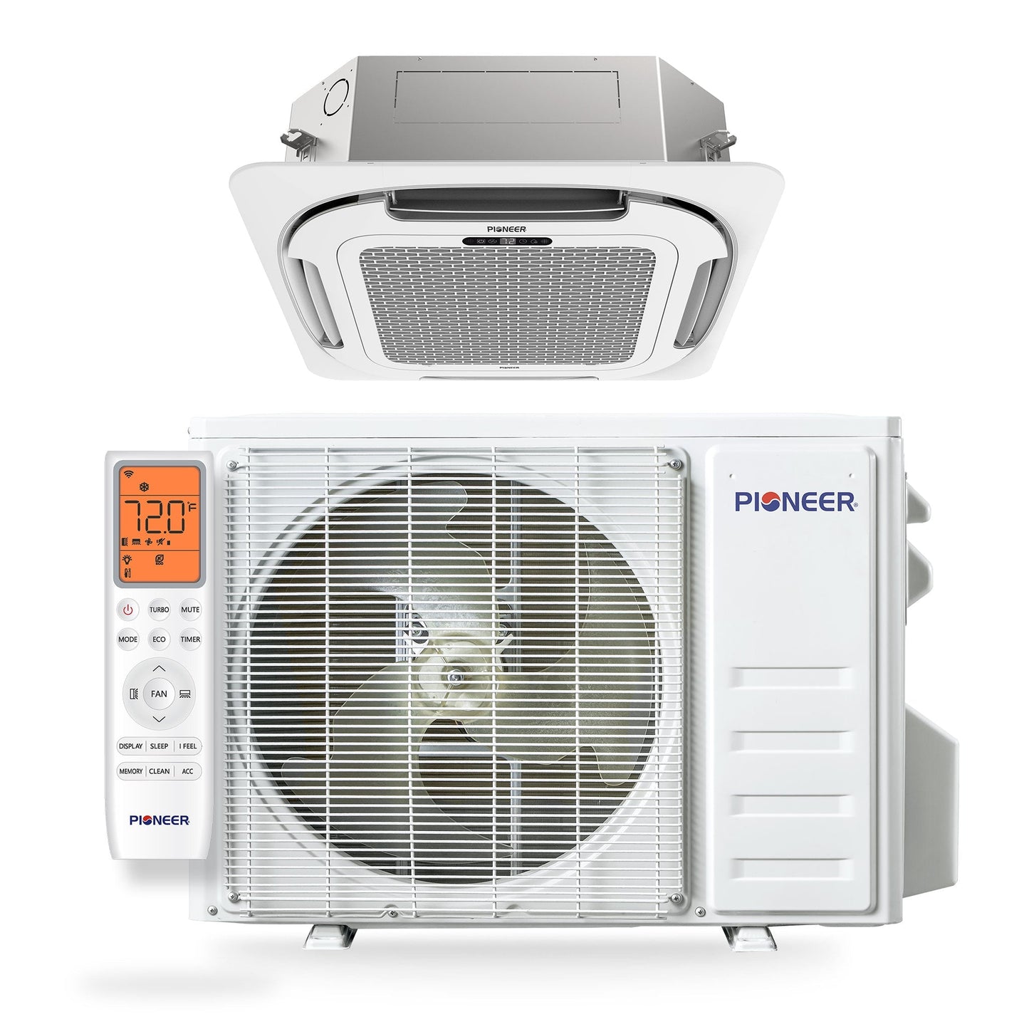 Pioneer Quantum Ultra 9,500 BTU 23 SEER2 230V 8-Way Ceiling Cassette Ductless Mini-Split Air Conditioner Inverter Heat Pump Full Set - CYT009GLSI24RL-10S