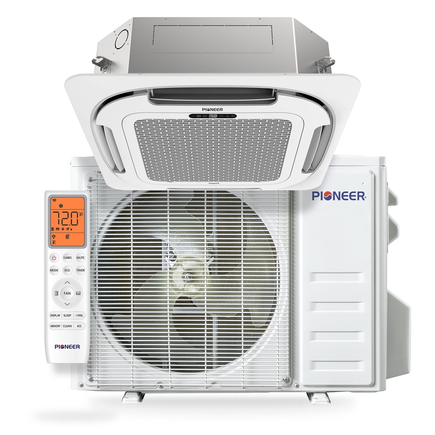 Pioneer Quantum Ultra 23,000 BTU 22.5 SEER2 230V 8-Way Ceiling Cassette Ductless Mini-Split Air Conditioner Inverter Heat Pump Full Set - CYT024GLSI24RL-10S
