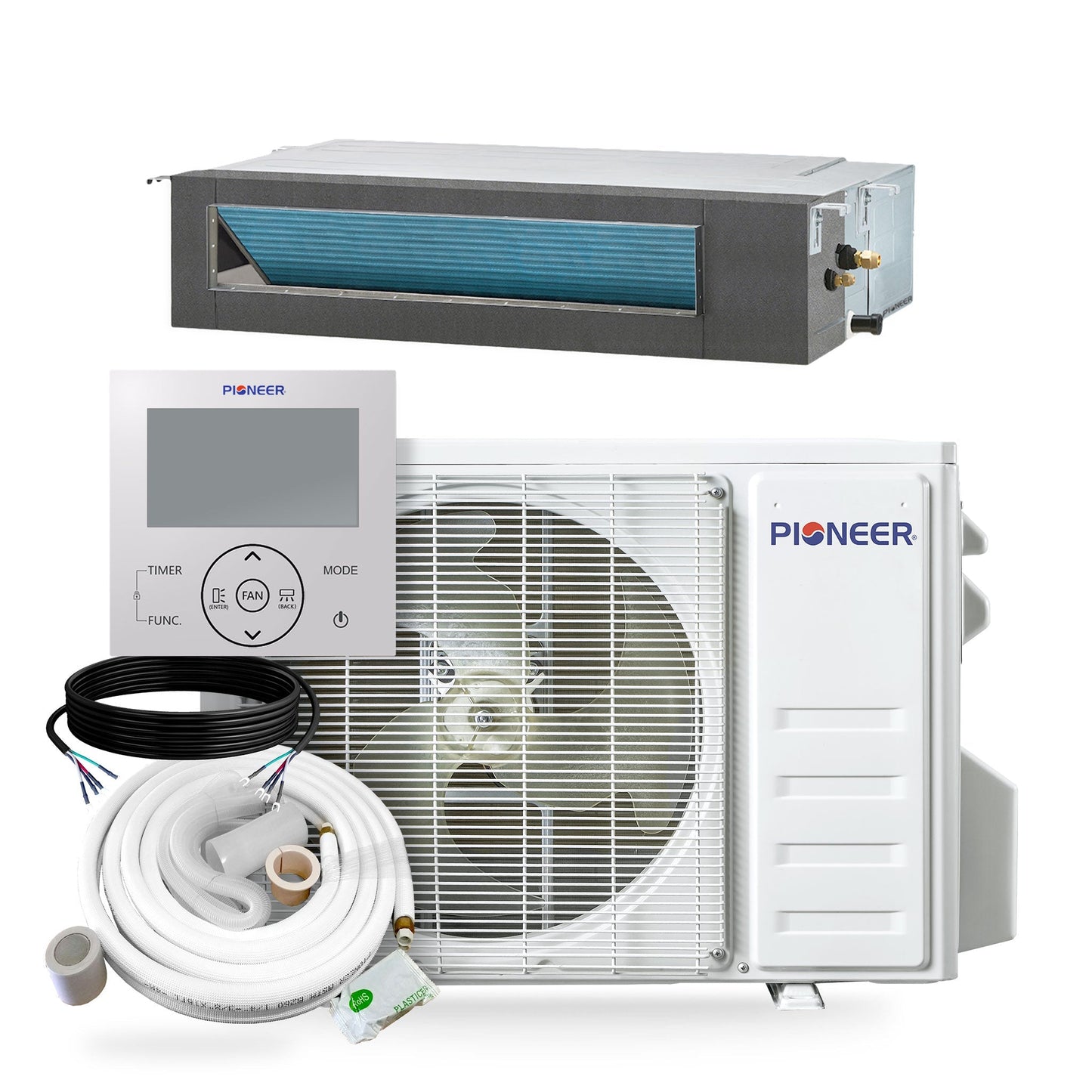Pioneer Quantum Ultra 9,500 BTU 19.6 SEER2 230V Ceiling Concealed Ducted Mini-Split Air Conditioner Inverter Heat Pump Full Set - RYT009GLSI24RL-10S