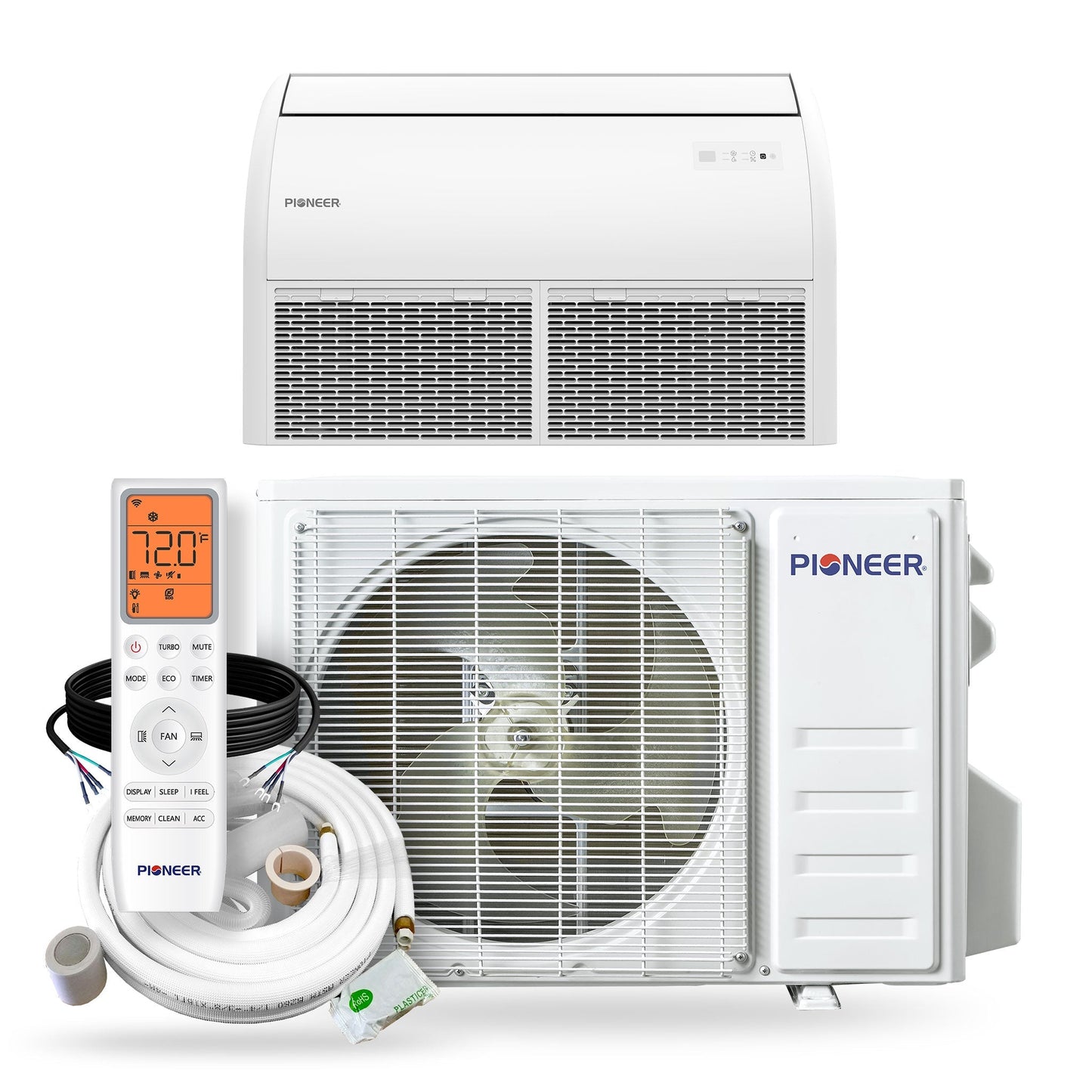 Pioneer Quantum Ultra 22,200 BTU 20 SEER2 230V Floor/Ceiling/Low-Wall Ductless Mini-Split Air Conditioner Inverter Heat Pump Full Set - UYT024GLSI24RL-10S