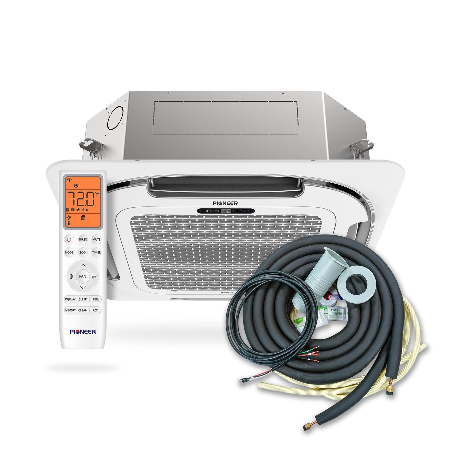 Pioneer Multi Zone 12,000 BTU Quantum Ultra Ceiling Cassette Indoor Section Ductless Mini-Split Wi-Fi Inverter++ Air Conditioner Heat Pump 230V - CT012GLSILCFHG-10S