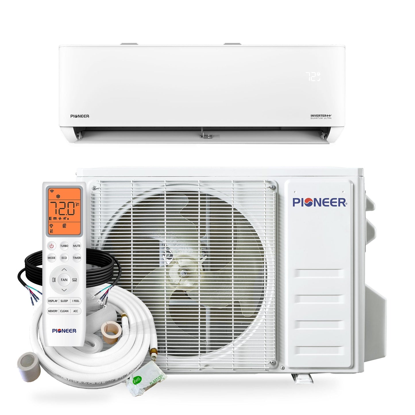 Pioneer Quantum Ultra 12,000 BTU 23 SEER2 115V High-Wall Ductless Energy-Star Mini-Split Air Conditioner Inverter Heat Pump Full Set - WYT012ALSI24RL-10S