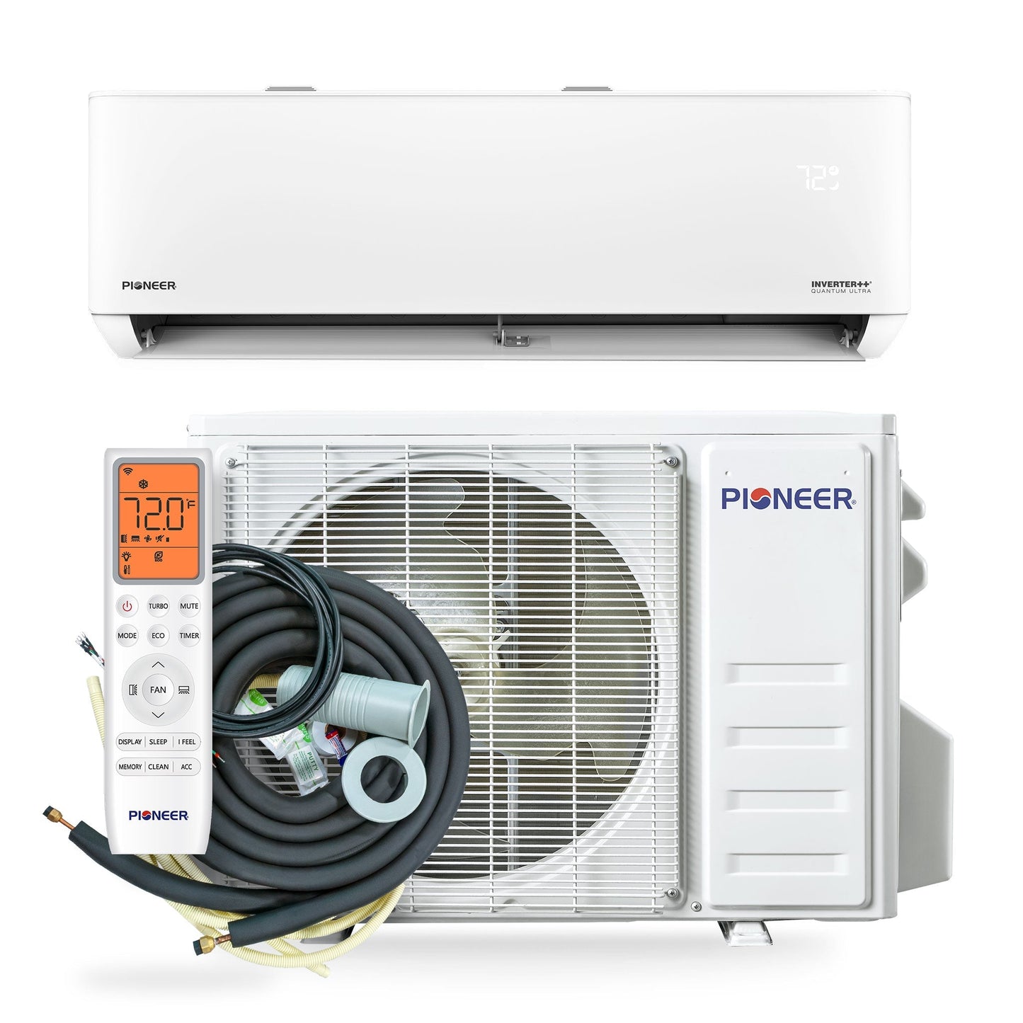 Pioneer Quantum Ultra 18,000 BTU 23 SEER2 230V High-Wall Ductless Energy-Star Mini-Split Air Conditioner Inverter Heat Pump Full Set - WYT018GLSI24RL-10S