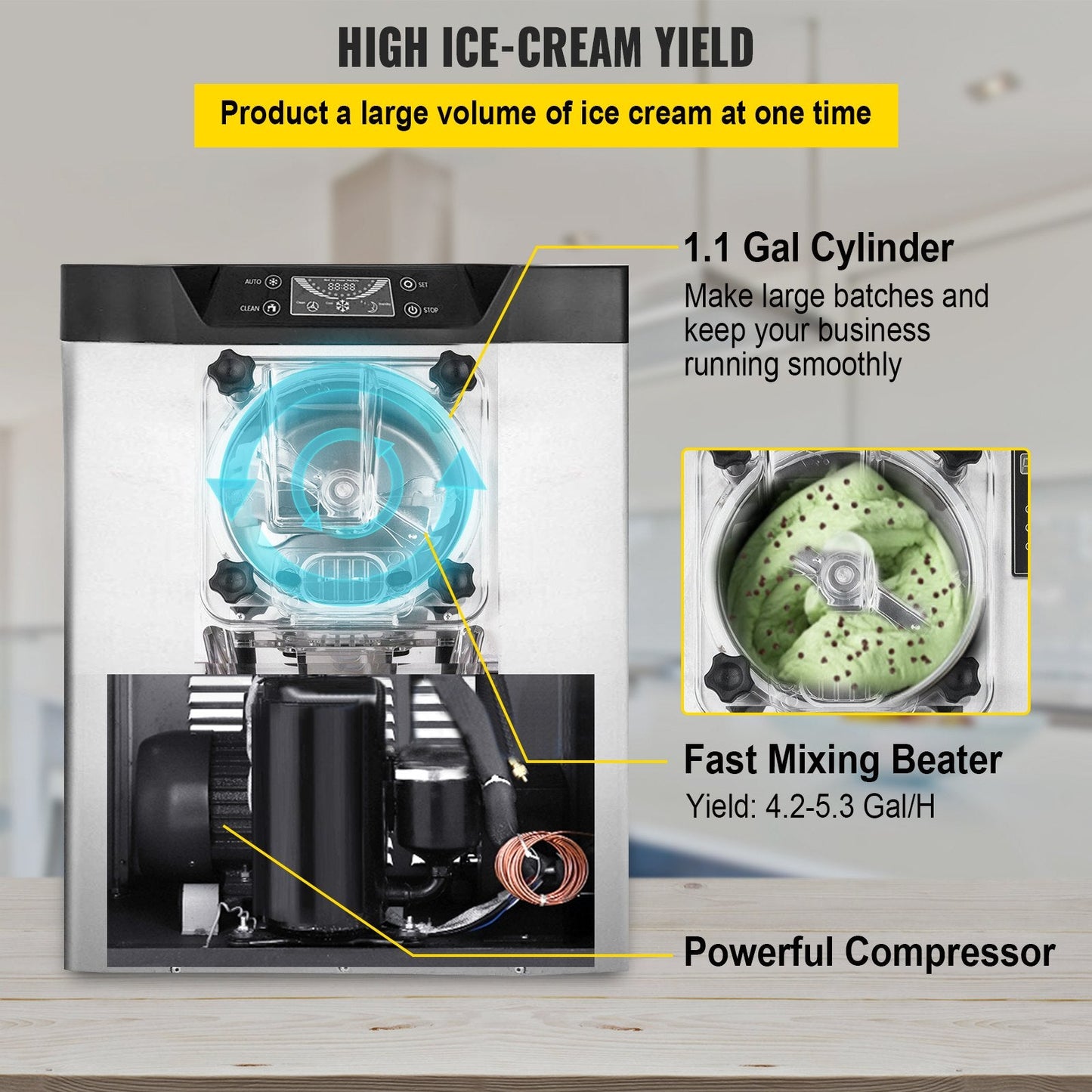 Richell Vevor Commercial Ice Cream Machine with LED Screen Auto Shut-Off One Flavor 1400W New - BJLJTSYBJBSYKF618V1
