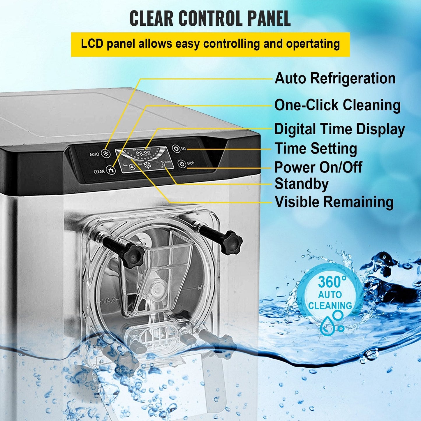 Richell Vevor Commercial Ice Cream Machine with LED Screen Auto Shut-Off One Flavor 1400W New - BJLJTSYBJBSYKF618V1