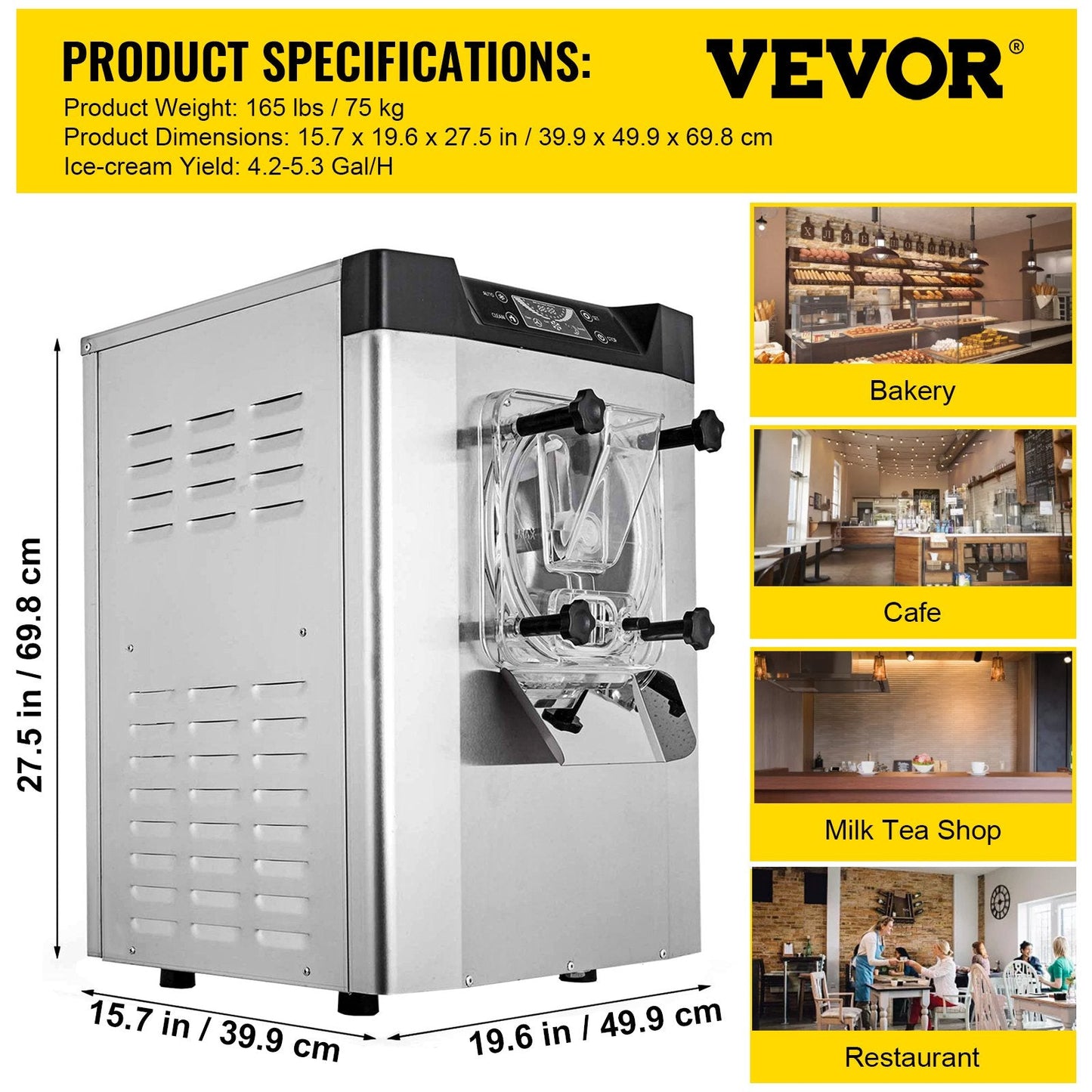 Richell Vevor Commercial Ice Cream Machine with LED Screen Auto Shut-Off One Flavor 1400W New - BJLJTSYBJBSYKF618V1