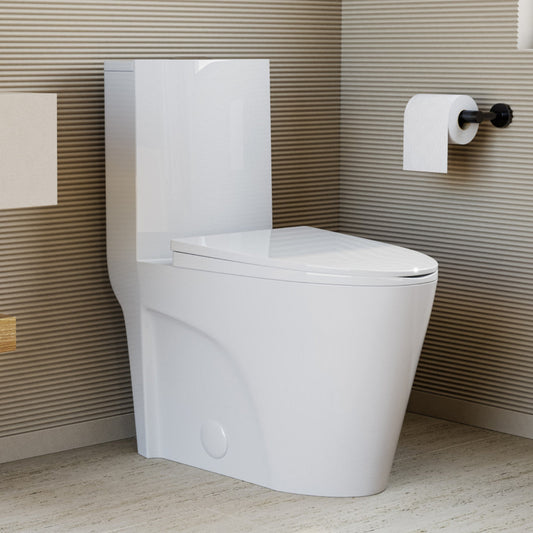 Swiss Madison St. Tropez One-Piece 14" Rough-in 1.28 GPF Right-Hand Vortex Flush Elongated Toilet in Glossy White - SM-1T0816GW