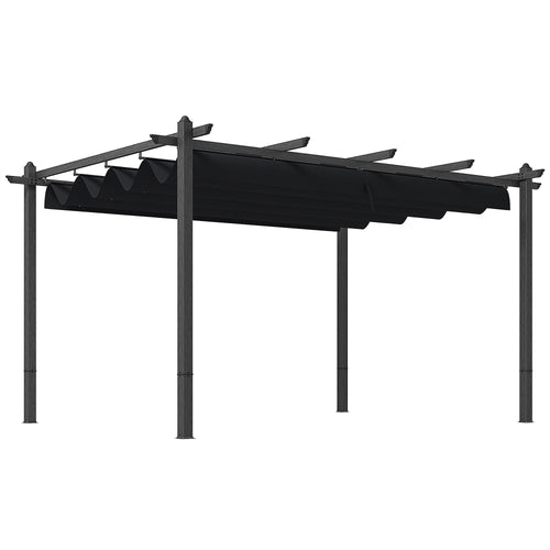 Outsunny 10' x 13' Retractable Pergola Canopy, Wood Grain Aluminum Frame, for Outdoor Shade Shelter, Gray - 84C-472V02GY