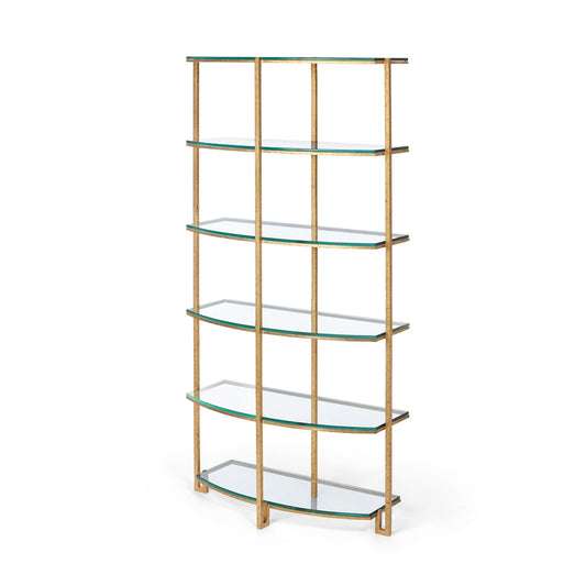 Park Hill Collection Naomi Iron and Glass Etagere - Elegant Antique Gold Display Shelf for Living Room & Dining Room Decor - EFC26035