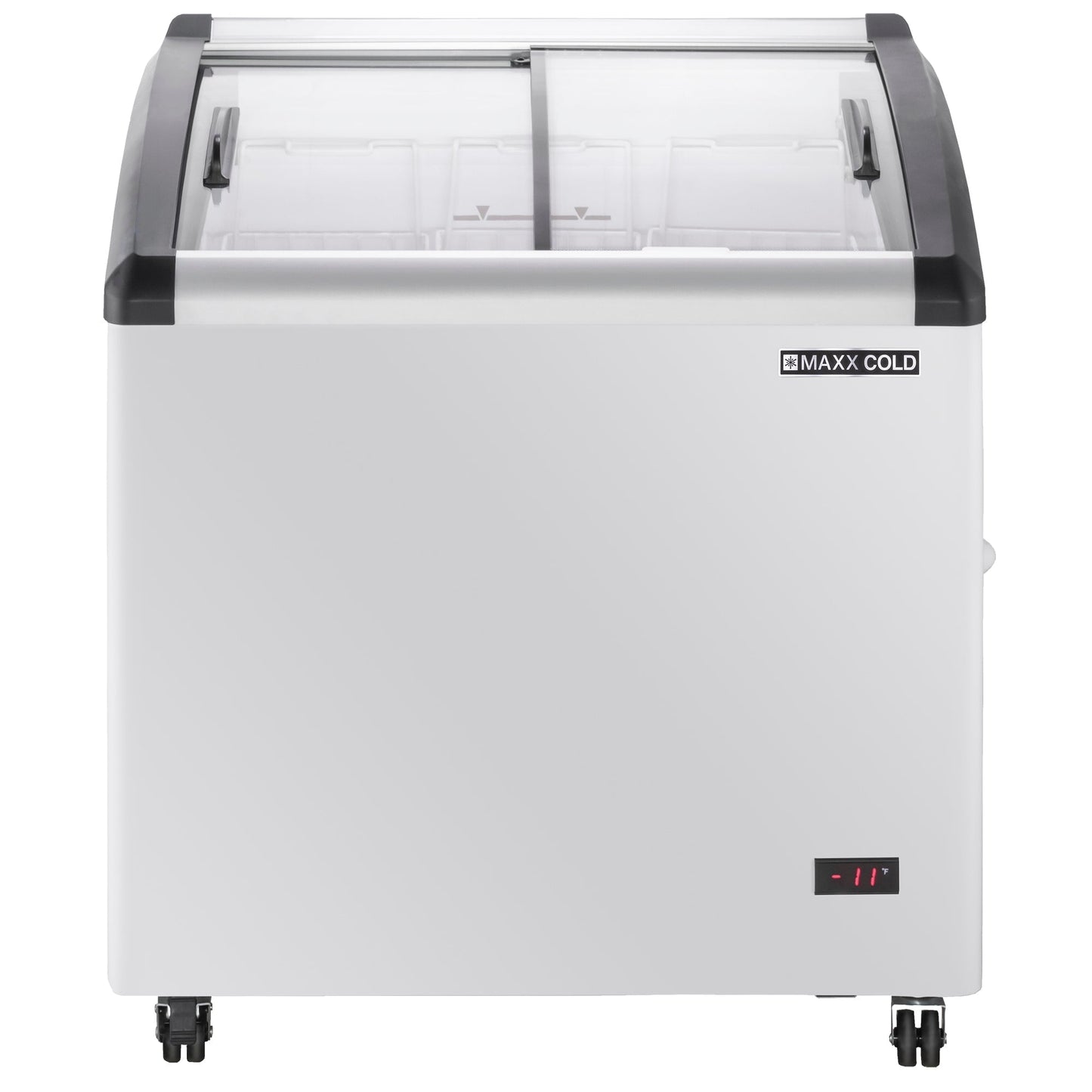 Maxx Cold Curved Glass Top Chest Freezer Display, 31.5"W, 4.87 cu. ft. Storage Capacity, Equipped with (3) Wire Baskets, in White - MXF32CHC-3
