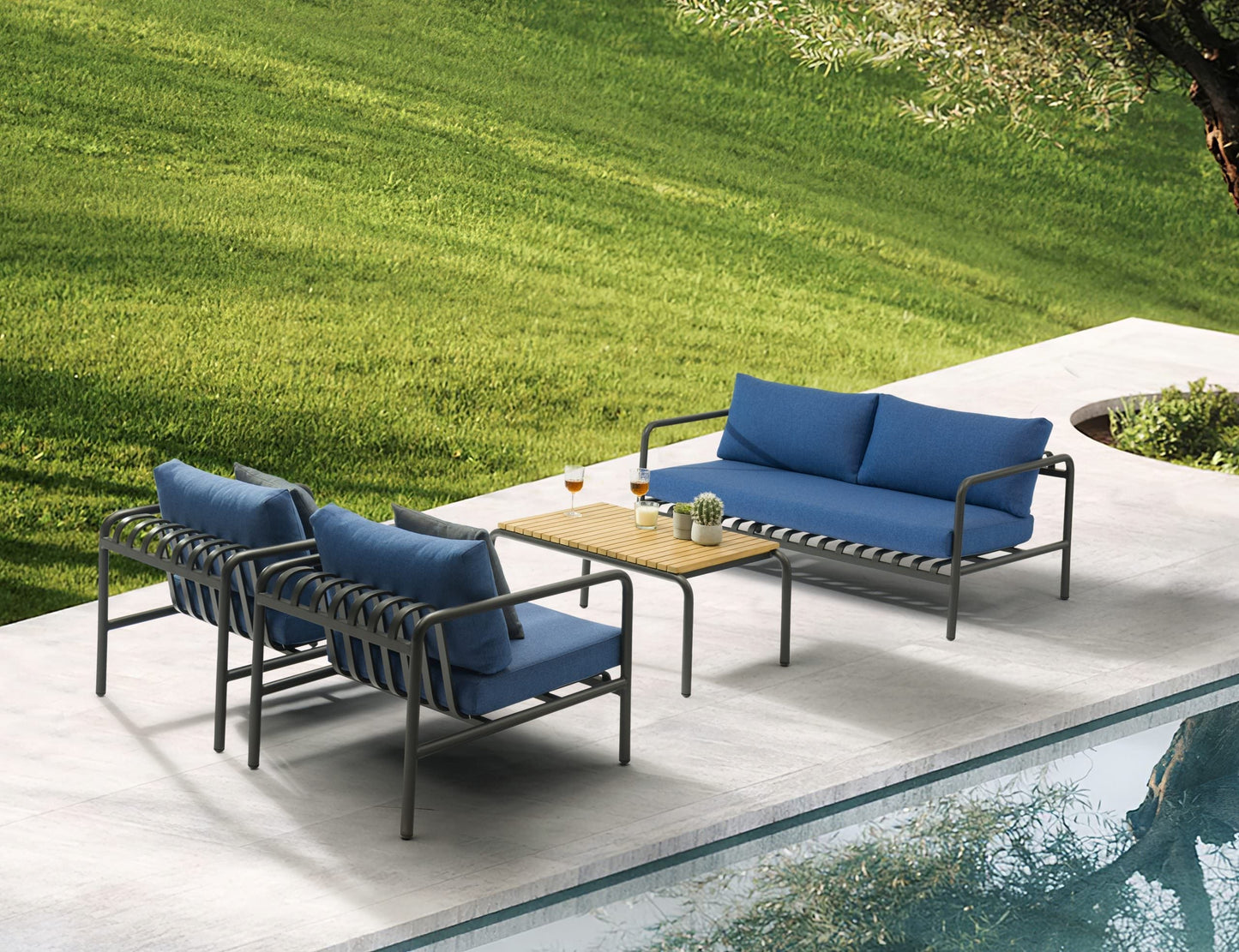 Whiteline Modern Living  Andrea 4-Pieces Outdoor Lounge Set in Blue Color - COL1833-BLU
