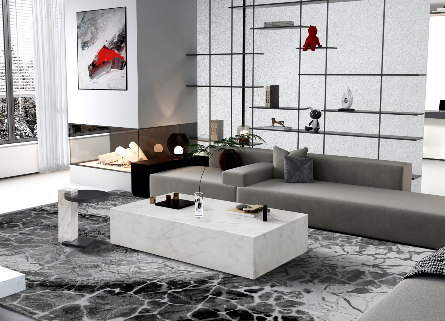 Whiteline Modern Living Cube Rectangle Coffee Table in White Color - CT1667R-WHT
