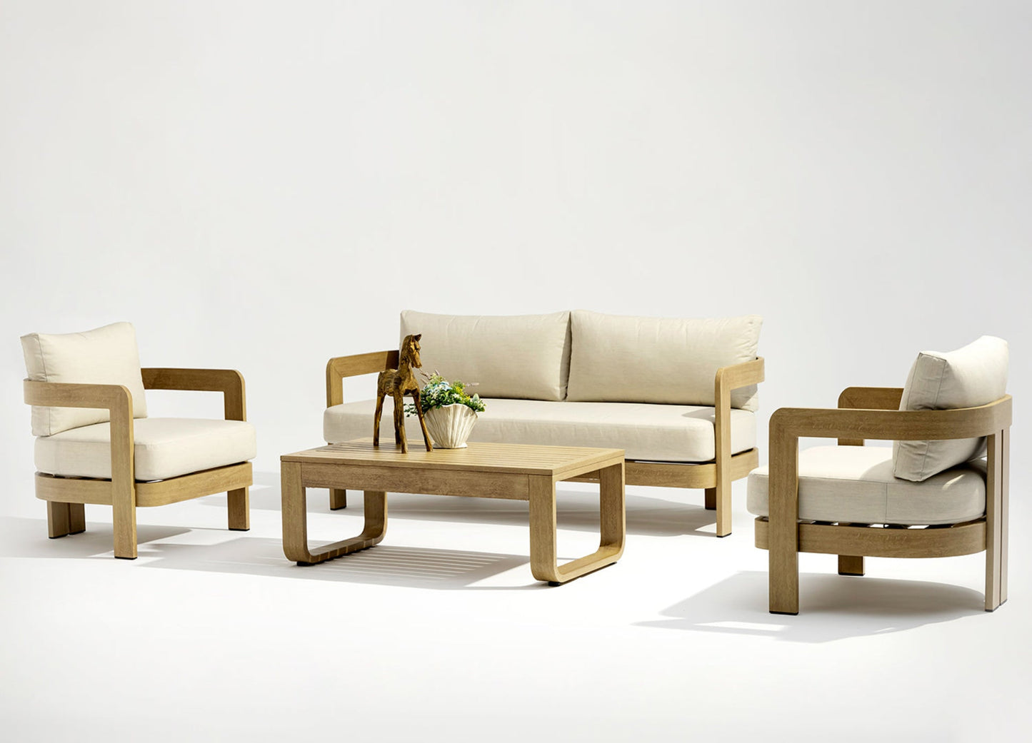 Whiteline Modern Living Sally 4 Piece Outdoor Lounge Set in Beige Color - COL2005-BEI