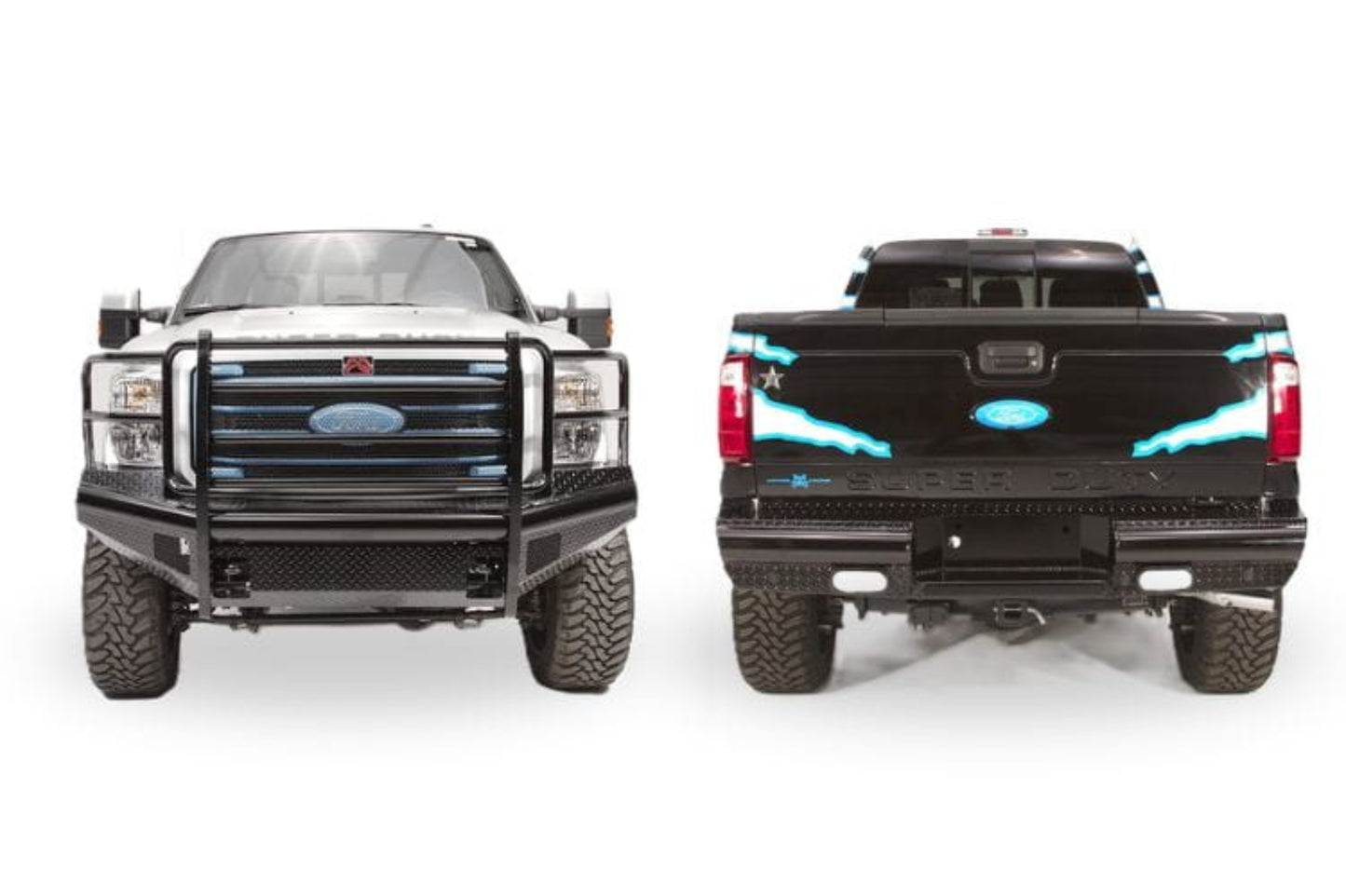 2004 Ford F250 Super Duty Workhorse Kit - Fab Fours Black Steel Front + Rear Bumpers