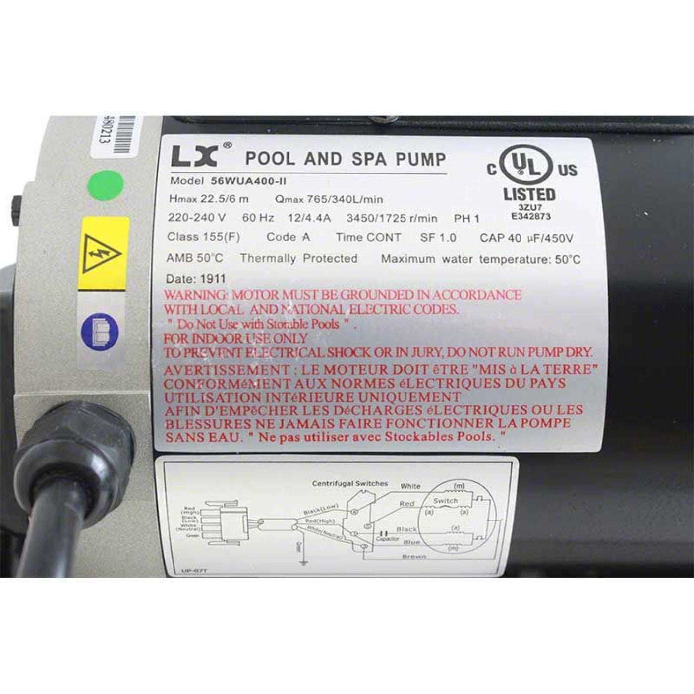 MASTER SPAS Pump, 12a 2sp 230v 56fr - X320528