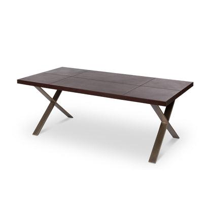 Park Hill Collection Rhodes Handcrafted Leather & Brass Dining Table – Artisan Iron Design, Rustic Elegance for Your Home - EFT26321