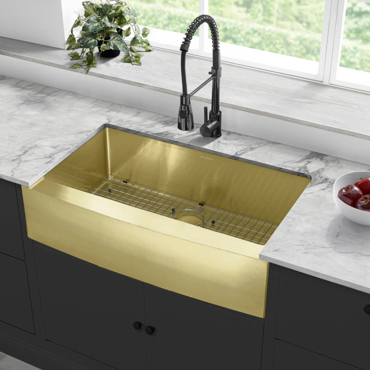 Swiss Madison Rivage 36 x 21 Stainless Steel, Single Basin, Farmhouse Kitchen Sink with Apron in Gold - SM-KS761G
